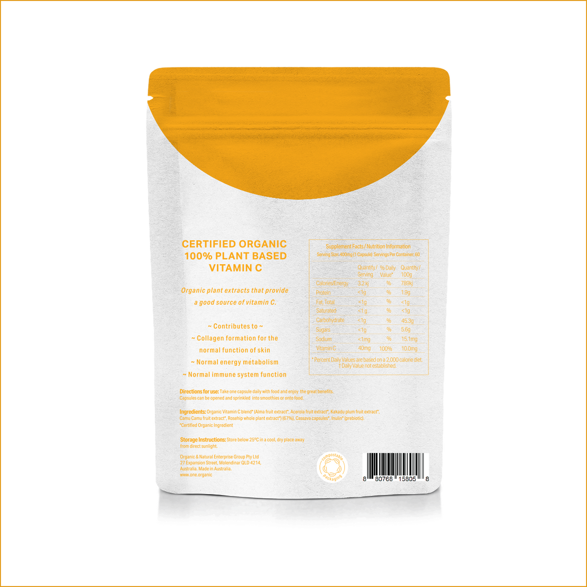 VITAMIN C Certified Organic Plant based capsules – One Organic