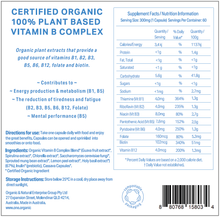 Load image into Gallery viewer, VITAMIN B COMPLEX <br />Certified Organic <br />100% Plant based<br />60 capsules 2