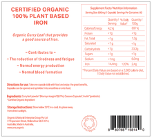 Load image into Gallery viewer, IRON <br />Certified Organic <br />100% Plant based<br />60 capsules 2