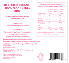Load image into Gallery viewer, ZINC <br />Certified Organic <br />100% Plant based<br />60 capsules 2