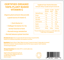 Load image into Gallery viewer, VITAMIN C &lt;br /&gt;Certified Organic &lt;br /&gt;100% Plant based&lt;br /&gt;60 capsules