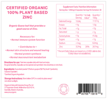 Load image into Gallery viewer, ZINC &lt;br /&gt;Certified Organic &lt;br /&gt;100% Plant based&lt;br /&gt;60 capsules